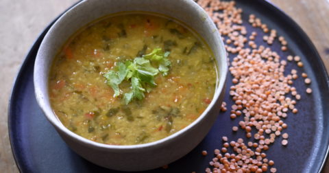 Coral lentil soup with lemon