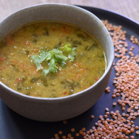 Coral lentil soup with lemon