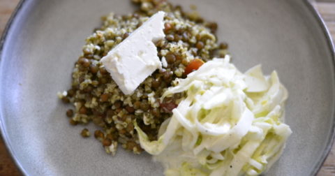 tabouleh and green lentil with feta and endive salads