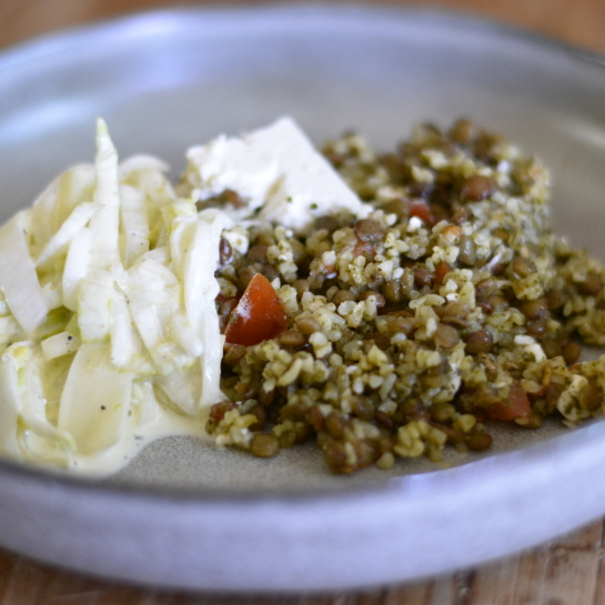 tabouleh and green lentils