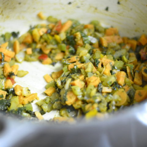 vegetables in coral lentil soup
