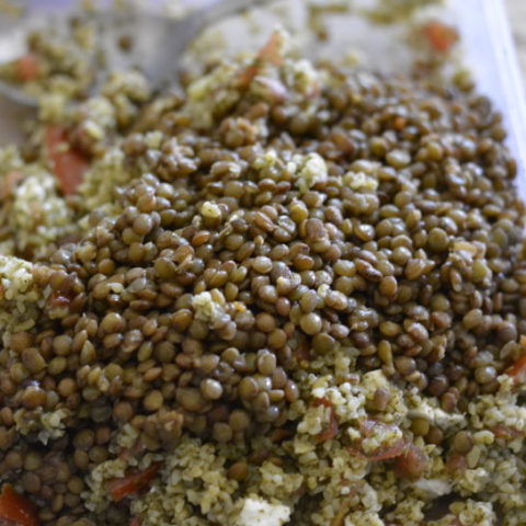 cooked lentils and bulgur